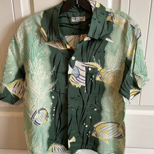 Sun Surf Japan Original Hawaiian Prints Green Yellow Fish Shirt Size Small S